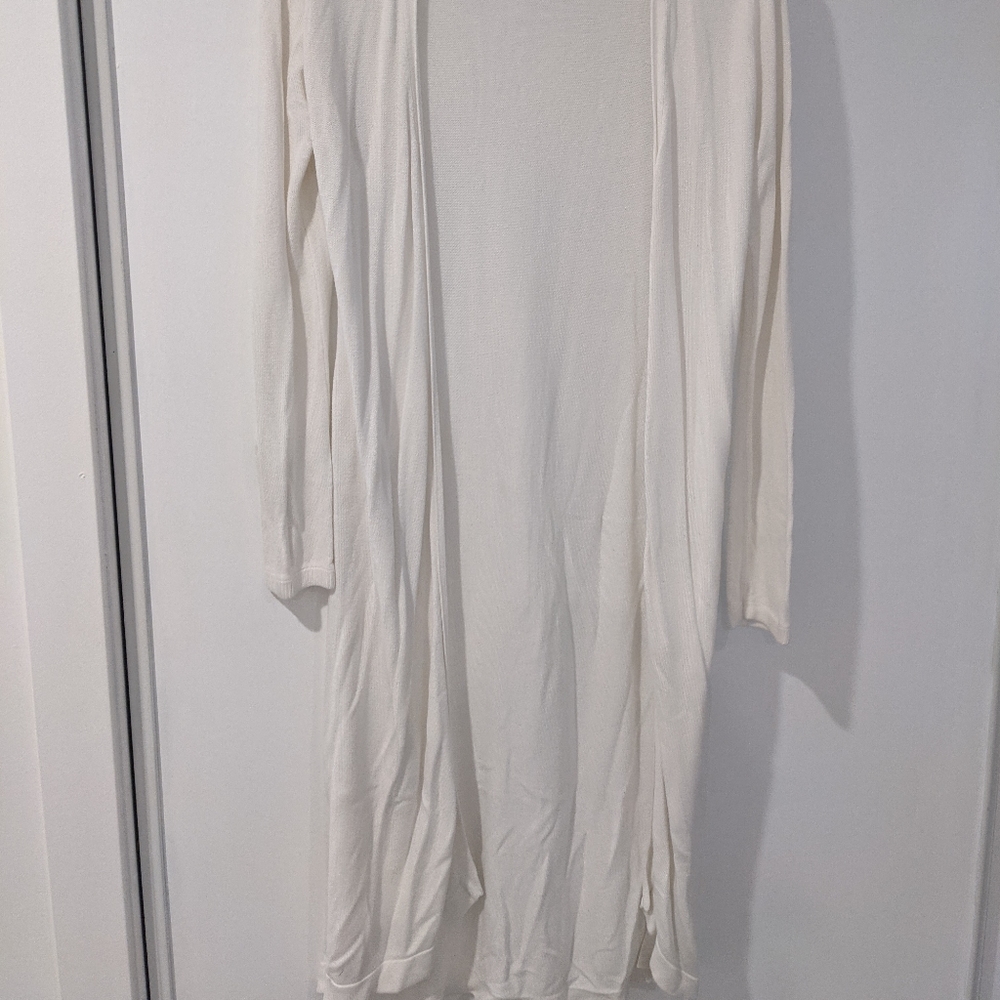 knee length long white cardigan